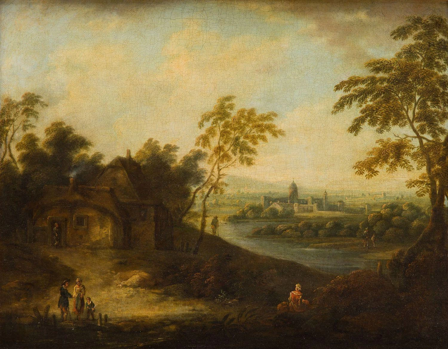 Johann Christian Vollerdt - Paesaggio fluviale con figure